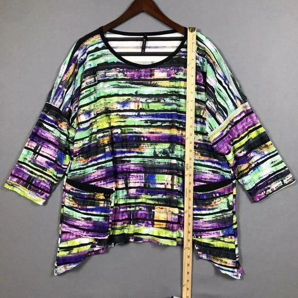 IC BY CONNIE K Textured Tiered Ruffle Tunic Top Size XL Pockets Colorful Artsy - Picture 13 of 15